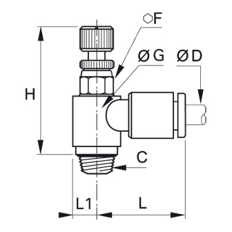 Regulator de debit la intrare, miniatura, filet BSPT sau NPT