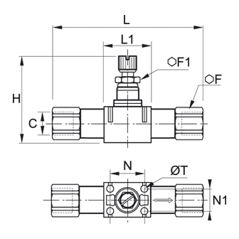 Regulator de debit unidirectional, filet interior-interior BSPP