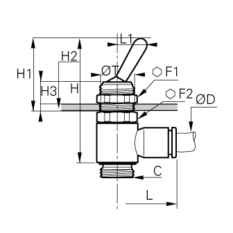 Valva 3/2, comutare manuala, alimentare, versiune NPT