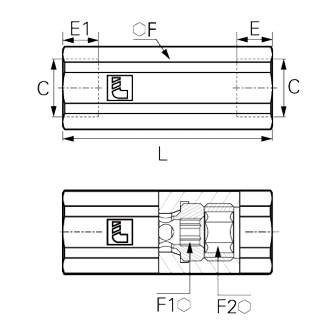 Supapa de sens reglabila, filet interior-interior BSPP