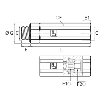 Supapa de sens reglabila, filet interior-exterior BSPP