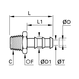 Racord adaptor cu stut, alama, filet exterior BSPT