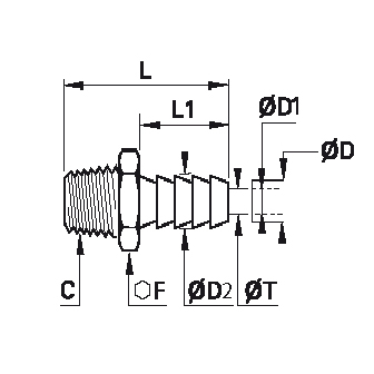 Racord adaptor cu stut, alama, filet exterior BSPT