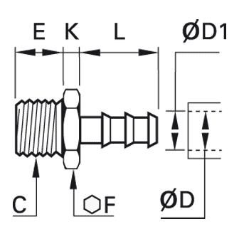 Racord adaptor cu stut, alama nichelata, filet exterior BSPP