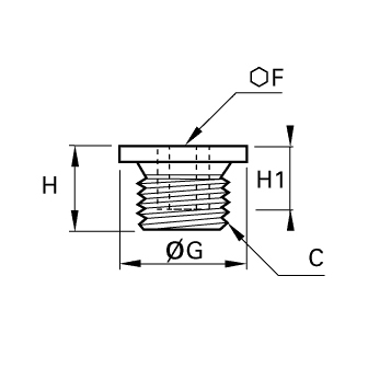 Dop hexagon interior si guler, alama, filet exterior metric