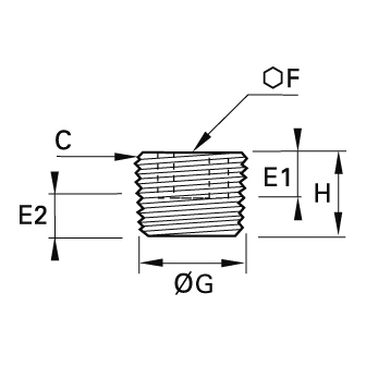 Dop hexagon interior, alama, filet exterior BSPT