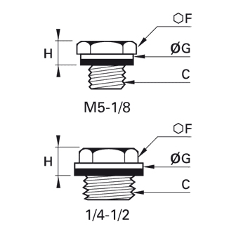 Dop cap hexagonal, alama, filet exterior BSPP sau metric