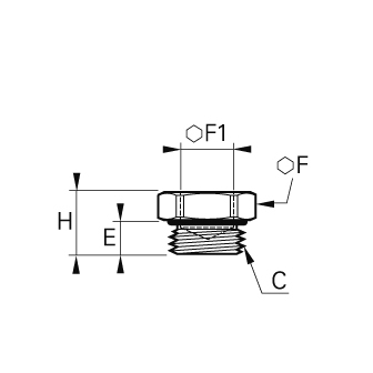 Dop cap hexagonal interior si exterior, alama nichelata, filet exterior BSPP