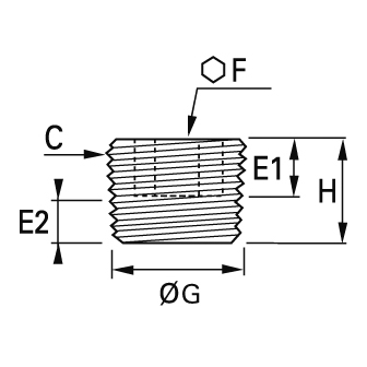 Dop hexagon interior, inox, filet exterior BSPT