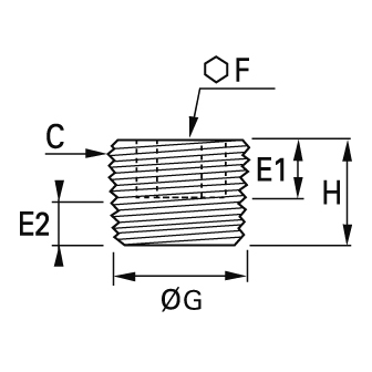 Dop hexagon interior, inox, filet exterior NPT