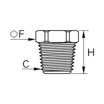 Dop cap hexagonal, alama, filet exterior NPTF