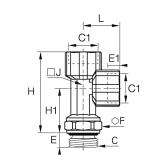 Racord T asimetric, alama, filete metric