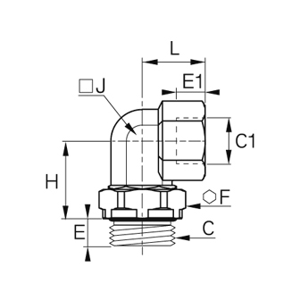 Racord L, alama, filet interior exterior metric